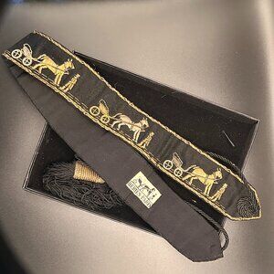 Hermès Paris Vintage Equestrian Silk Embroidered Belt w/ Tassel – Rare Collector